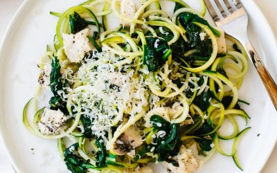 Courgetti with chicken, spinach and parmesan